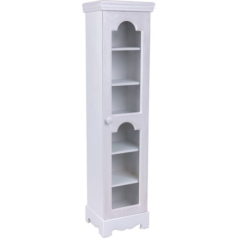 Armoire vitrée en bois mdf blanc pour salon ou chambre - blanc effet bois clair (1/5)