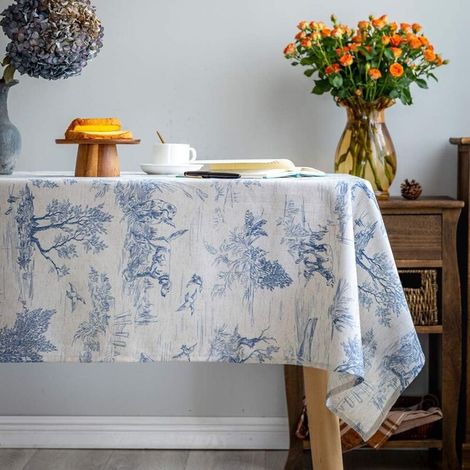 Nappe en lin imprimée rectangulaire bleue 140 x 180 cm 180 cm (1/4)