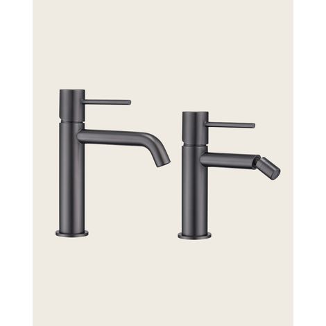 Coppia rubinetti lavabo e bidet senza scarico grigio metallico Memo (1/3)