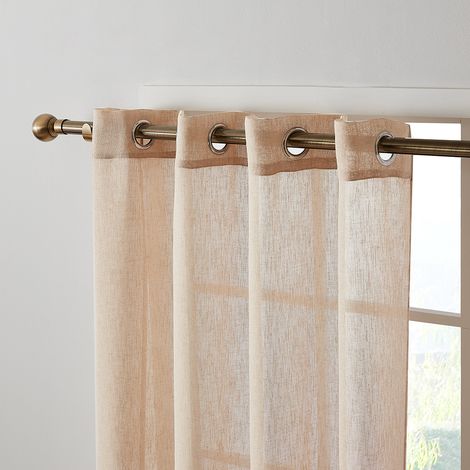 MINKUROW Kurzer, halbtransparenter Vorhang mit Ösen, Leinenoptik, Jalousien, Gardinen, Schals, für Wohnzimmer, Schlafzimmer, Kinderzimmer, Apricot, 220 x 140 cm (H x B), 2er-Set (1/5)