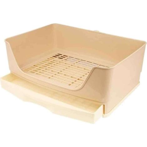 Bac à litière pour lapins, grand format, avec tiroir amovible, pour petits animaux (lapins, cochons d'Inde), maison d'angle avec toilettes (beige)