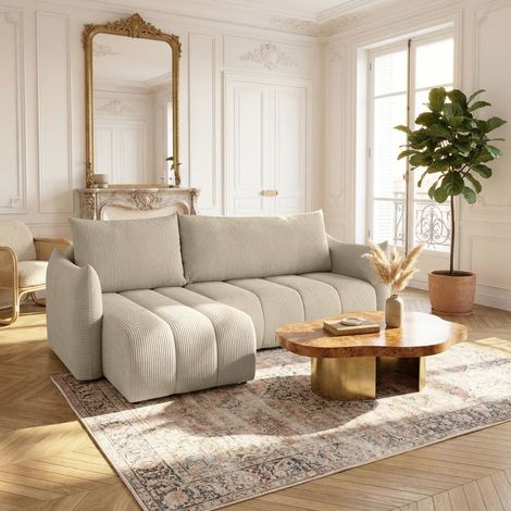 Ecksofa Schlafsofa ONTARIO XS in Stoff Poso Beige Ottomane Links