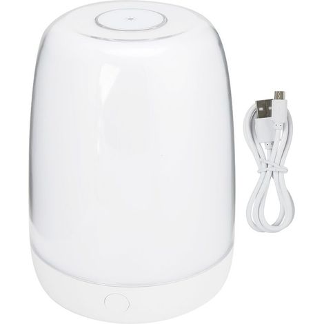 Jeffergarden Table tactile blanche chaude colorée LED veilleuse chambre à coucher charge USB gradation lampe de chevet ambiante de sommeil (lumière blanche chaude colorée)-DOU