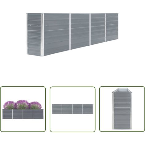 The Living Store Hochbeet 320 x 40 x 77 cm Verzinkter Stahl Grau - Hochbeet - Stahlhochbeet - Gartenmöbel - Gartengeräte - Blumenerde (1/5)