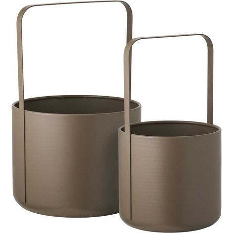 Lot de 2 Cache-Pots ronds sur Pieds en Métal Taupe - MERYL