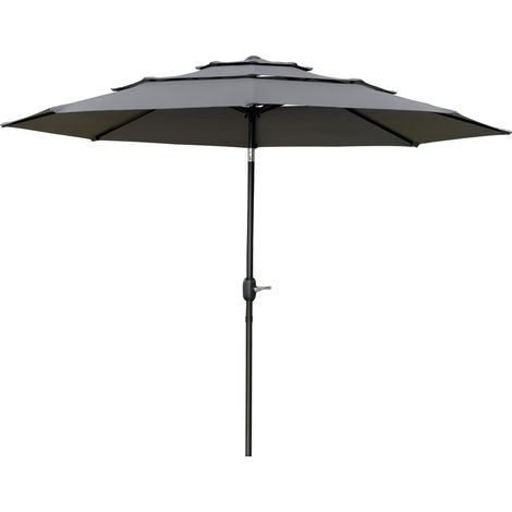 Parasol inclinable manivelle 2 positions 2,85x2,5m toile 180g/m² anti-UV gris
