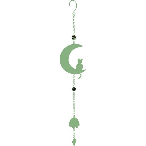 Carillon Chat Lune avec perles vert pale (1/3)