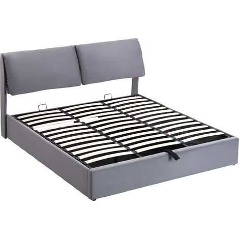 Cama con arcón tapizada 180x200 cm en terciopelo gris, hidráulica, MODENUIT (1/5)
