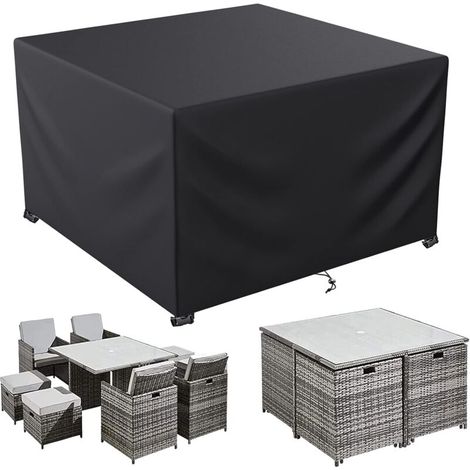 Housse Salon de Jardin, 600D Oxford Tissu Housse Table de Jardin Protection pour Tous Les Temps, pour Ensembles de Table et de Canapé avec Corde et Boucle Verrouillage (150 x 150 x 75cm) (1/5)