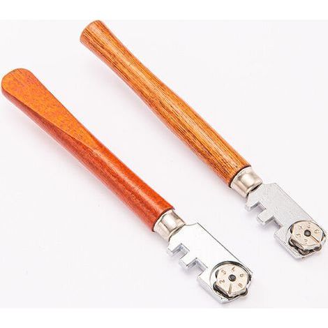 CSPARKV 2 pack Coupe-verre professionnel à 6 roues avec roues de coupe en carbure de tungstène pour coupes de 2 à 6 mm sur les verres, les miroirs et les vitraux, poignée en bois ajustée (1/4)