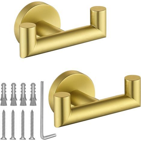 Handtuchhaken für Badezimmer, goldener Handtuchhaken für Küche und Bad, Kleiderhaken aus Edelstahl SUS304, robuste Doppelhaken für Handtuchhalter, Packung (1/5)