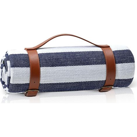 Gestreifte Picknickdecke mit Griffen – wasserdicht und sandabweisend – perfekt für Picknicks, Camping und andere Aktivitäten. (1/5)