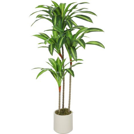 Dracaena artificiel hauteur 120 cm troncs flexibles, pot blanc, décoration salon chambre bureau (1/5)
