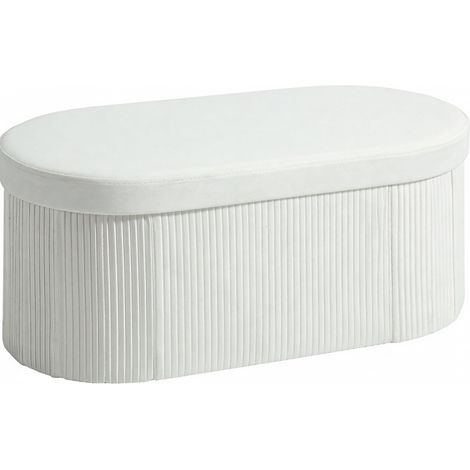 Panca pieghevole imbottita con contenitore, effetto velluto, 76 x 38 x 35 cm, crema, HOMVRA (1/5)