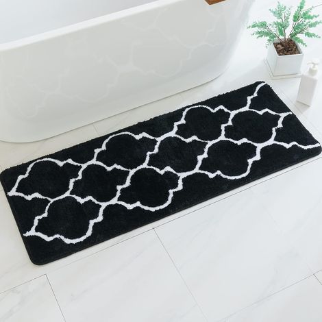 Alfombrilla de baño rectangular con estampado marroquí, antideslizante, para la entrada de la ducha, suave y cómoda, de microfibra afelpada, 45 x 120 cm, color negro. (1/5)