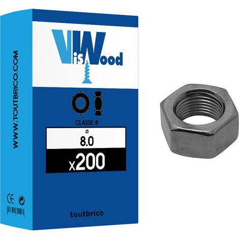 Ecrou H Acier Brut M8 boite de 200 Viswood (1/2)