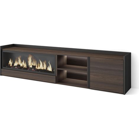 Skraut Home - Mueble TV, Televisión, Muebles de salón, almacenaje, 212x35x50cm, Para TV hasta 80", Chimenea eléctrica XXL, LED, Estilo Moderno, Roble oscuro y Negro (1/5)