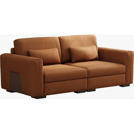 Canapé droit 2 places en similicuir orange brun – Accoudoirs larges – Rembourrage ergonomique – Pour salon moderne (1/5)