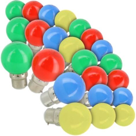 Lot de 24 Ampoules LED 1 W B22 Guirlande guinguette extérieur led Ampoule colorée ampoule pour Noël, arbres, veilleuses de fête de fée,Jaune Rouge Vert Bleu (4 couleurs x3)
