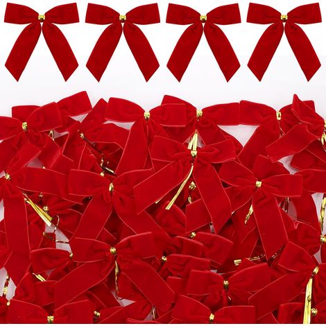 72 arcs velours rouges 12x10 cm avec attache, décoration sapin guirlande emballage cadeaux (1/4)
