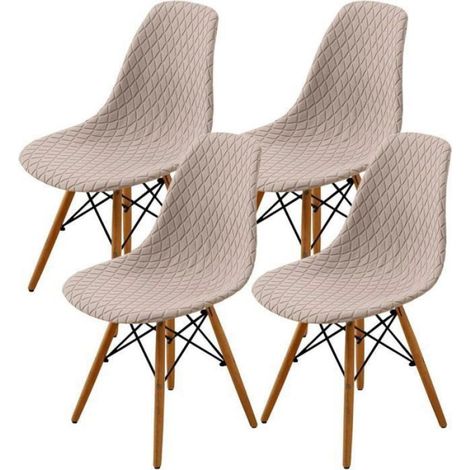 4Pcs Housse de Chaise Scandinaves, Extensible Housse de Chaise de Salle à Manger, Jacquard de Diamant - Kaki (1/4)
