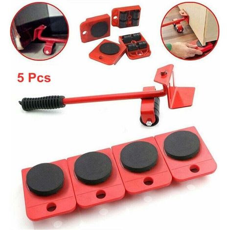 Roulette mobile pour meubles Heavy Stuffs Outil mobile Rouleau mobile avec 4 roues et 1 barre de roue - Rouge (1/5)
