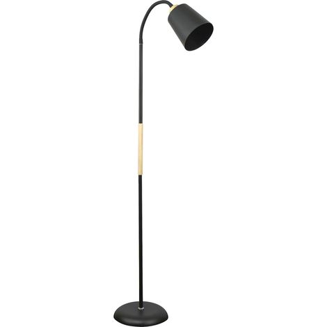Lampadaire SWEDEN Style nordique avec détails en bois Bras orientable pour lecture Hauteur réglable 150 cm Douille E27 Noir, polyvalent (1/5)