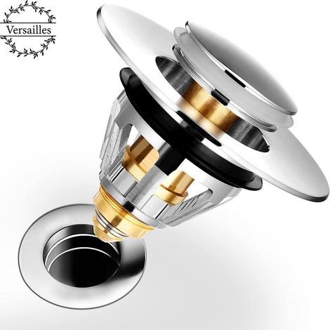Filtre de vidange universel pour lavabo, Anti-Bloqué Inoxydable Bouchon lavabo poussoir bloque ,bonde de lavabo ,Flitre Cheveux Anti-Odeur pour Les Trous de 1.33” à 1.49” (1/5)