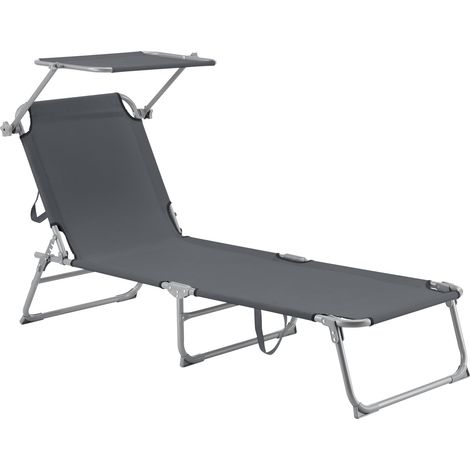 Lettino prendisole con parasole in acciaio poliestere argento opaco grigio scuro 030006411