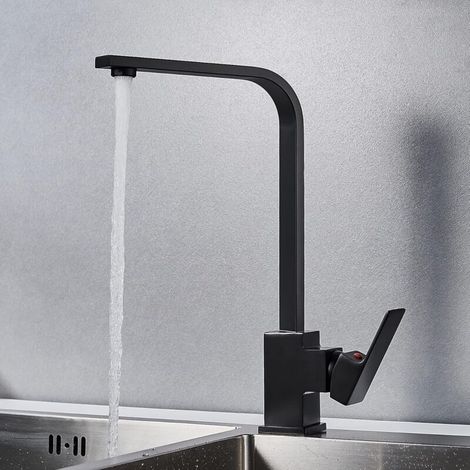 Mitigeur de cuisine monocommande pivotant à 360°, robinet de cuisine design noir, fixation murale ou sur évier, pièce unique pour salle de bain et cuisine (1/5)