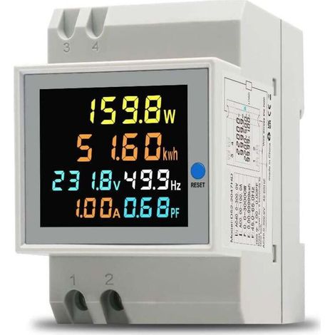 Enowelir Compteur d'Énergie Monophasé Numérique AC 40-300V 100A Wattmètre KWh Voltmètre Ampèremètre Rail DIN (1/4)