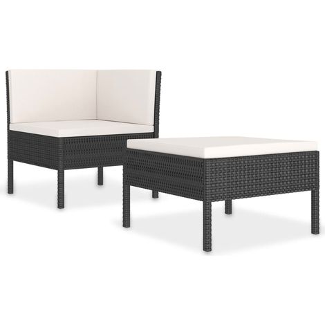 Mobili da giardino mobili da esterno Set di mobili da 2 pezzi con cuscini in resina intrecciata nera 020015906