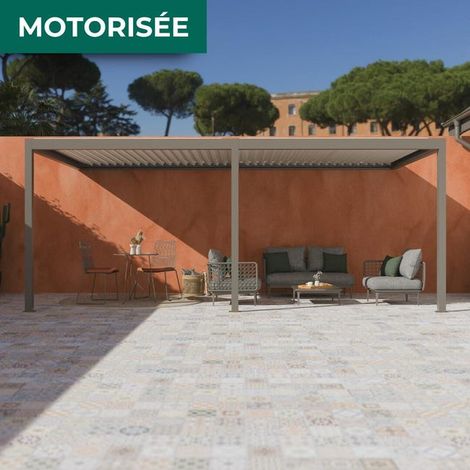 Pergola Bioclimatique Aluminium Adossée Motorisée Éclairée 6x3 Gris SV ORIAL France (1/3)