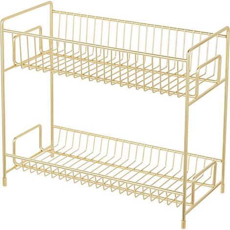 Rack De Rangement 2 Niveaux - Sous Évier Cuisine Salle De Bain - Structure Métallique Robuste - Glissière Pleine Extension - Or / Or Rose - 1 Pièce (1/5)