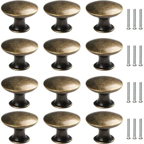 12 Vintage-Tür- und Schubladenknöpfe aus antikem Messing (30 mm), Küchenschrankgriffe, für Kommoden und Kleiderschränke, Antikbronze, runde Möbelknöpfe, Vintage-Schubladenknöpfe