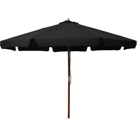 Parasol d'extérieur, mât en bois, 330 cm, noir. (1/2)