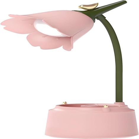Lampe LED rose pour enfants, de bureau ou de chevet, motif fleurs et oiseaux, rechargeable par USB, commande tactile (1/5)