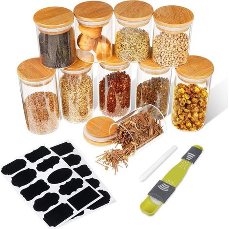 10 Pièces Bocaux Alimentaires Verre 5PCS 250ml + 5PCS 350ml Hermetique Conservation Transparent avec Rondelle pour Céréales Fruits (1/5)