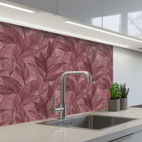 Kitchen Splashback Leaves - Pattern - Purple 80x60 cm