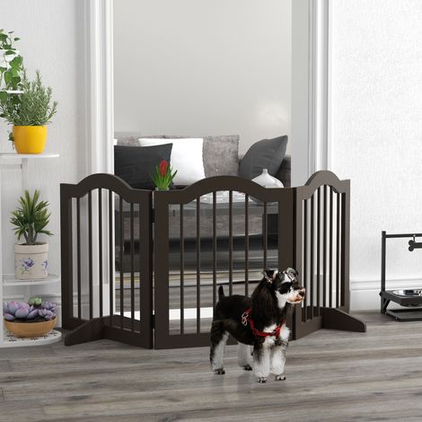 Café - Portail pliant en bois à 3 sections, barrière pour chiens avec pieds, barrière de sécurité pour petits chiens, 154,5x29,5x61cm
