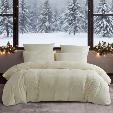 Winter Bettwäsche 200x200 cm Beige, warm & kuschelig, 3-teilig mit Reißverschluss