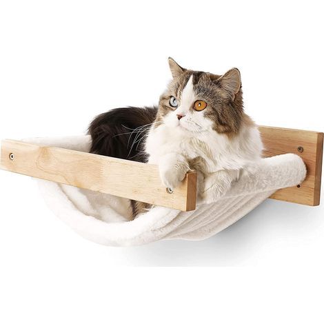 1 - Étagère Murale Pour Chat - Hamac En Flanelle - Support Solide Jusqu&39à 18,1 Kg - Espace De Repos Et Jeu - Bois Naturel - Blanc - 60x40 Cm (1/5)