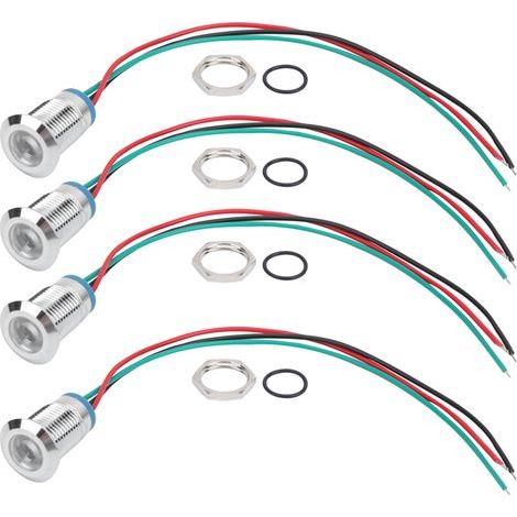 4 jeux de LED rondes précâblées, métal étanche, indicateur 2 couleurs, cathode commune 12mm, 1224V (rouge et vert) (1/5)