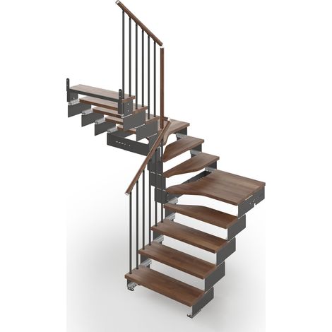 Misterstep – Escalier quart tournant 74 cm – 12 marches – Contremarches 13 – Noyer 25 – Métal gris anthracite – Accès pratique entre niveaux