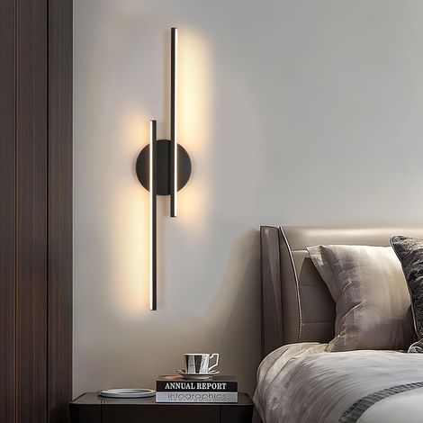 Applique Murale LED Intérieure, 24W 2700LM Moderne LED Lampe Murale Noir, 60CM Luminaire Mural en Aluminium pour Chambre Cuisine Couloir Escalier Salon, Blanc Chaud 3000K (1/5)