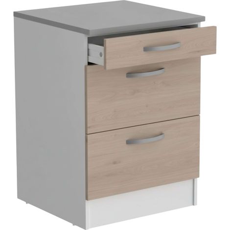 Miroytengo – Meuble bas de cuisine Eko avec 3 tiroirs – Finition chêne Jackson et blanc – Dimensions 60 x 60 cm – Optimise le rangement