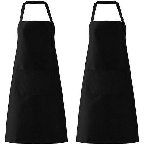 2er-Pack verstellbare Kochschürzen mit Taschen, schwarze Schürzen, tropfabweisende Kochschürzen für die Küche, geeignet für Damen und Herren (Schwarz, Polyester)