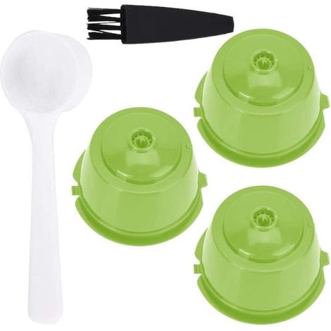 KLVGTIFS PUCapsules de Café Réutilisables - Dolce Gusto - Rechargeables - 3 pièces - Vert - Inclus : Cuillère et Brosse (1/4)