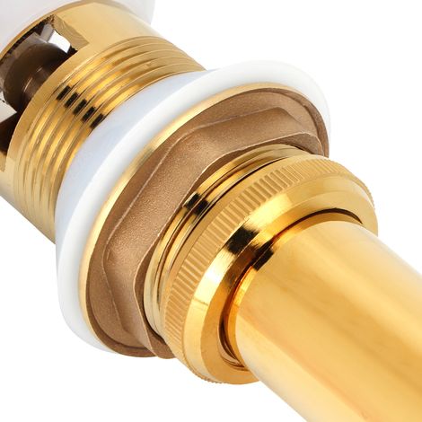 Grifo de lavabo de cobre chapado en oro con sistema antiatascos y función de desagüe automático: evita desbordamientos y facilita la instalación. (1/5)