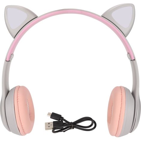Casque Bluetooth Oreilles de Chat avec Lumière LED, Réduction de Bruit, Rétractable et Sans Fil pour Enfants (1/5)